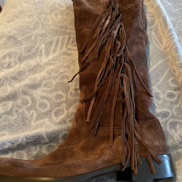New without box-Coach Arianna Mid-Calf Brown Fringed Suede Boots Sz 8 Made Italy - Picture 4 of 8